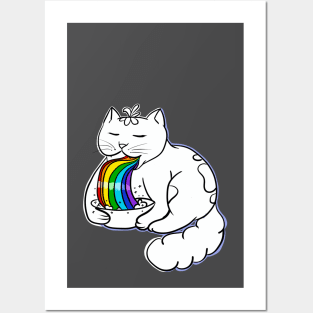 Rainbow puking cat Posters and Art